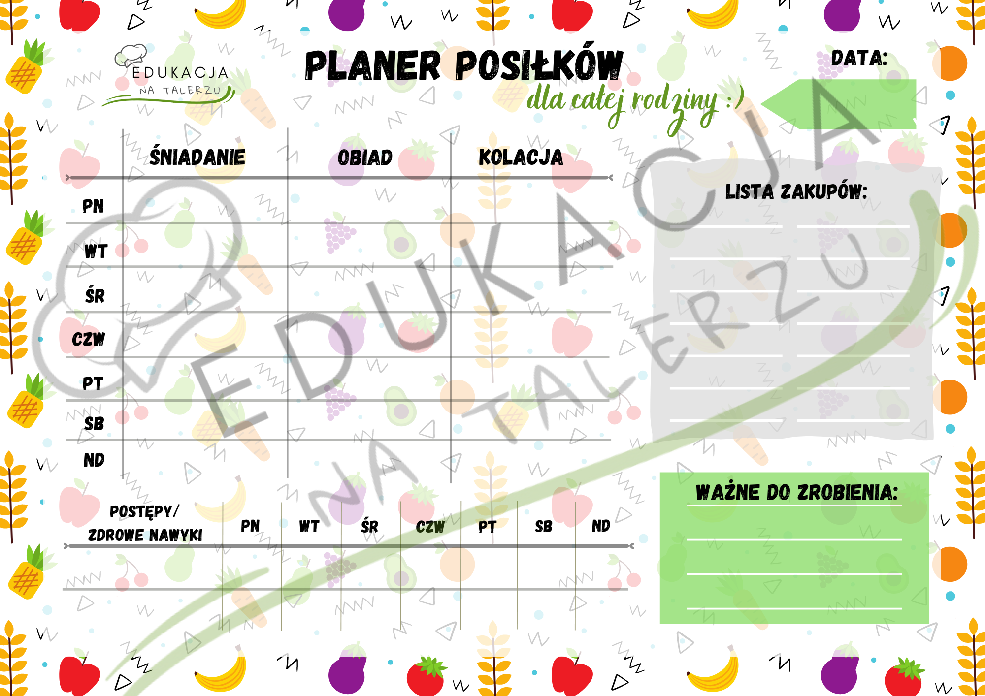 PLANER POSIŁKÓW DLA CAŁEJ RODZINY + E-BOOK "PLANUJ I GOTUJ Z NAMI"